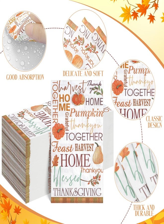 Hallswl 100pcs Fall Paper Napkins,Disposable Thanksgiving Guest Napkins Pumpkin Paper Hand Towels for Autumn Harvest Thanks Theme Party Table Home Kitchen Bathroom Decorations,7.9 * 4.3inch - Image 3